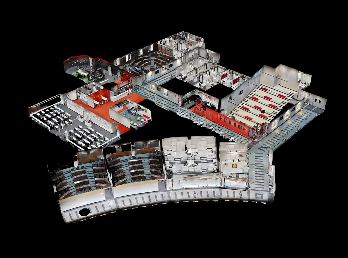 A Matterport digital twin 'dollhouse' view of a college in Hyderabad.